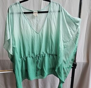 Green Ombre V-Neck Blouse Beach Cover Up